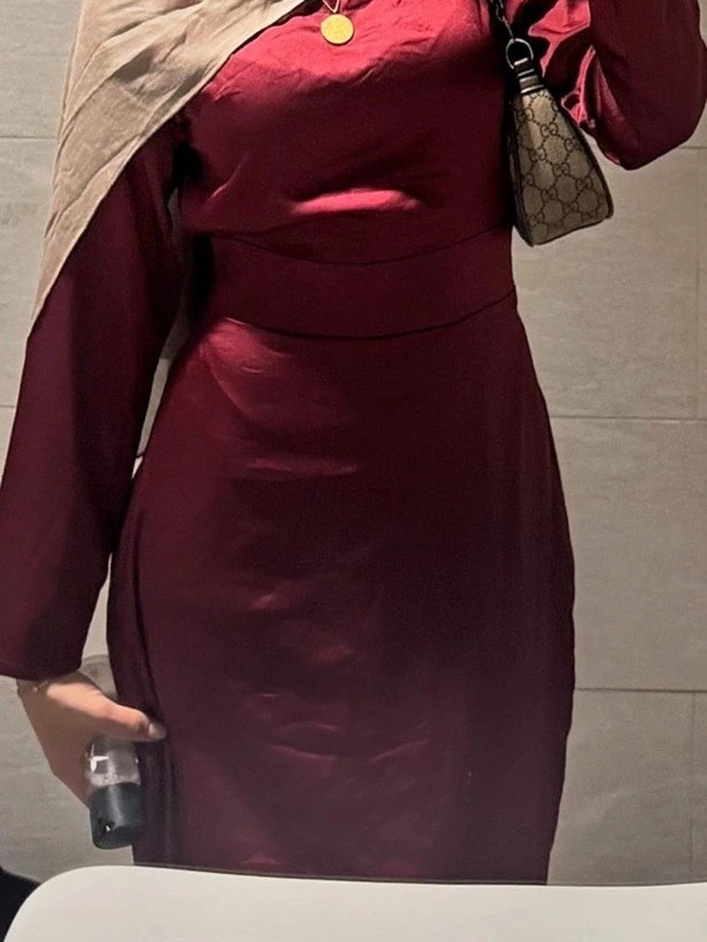 Women's Burgundy Long Sleeve Maxi Dress